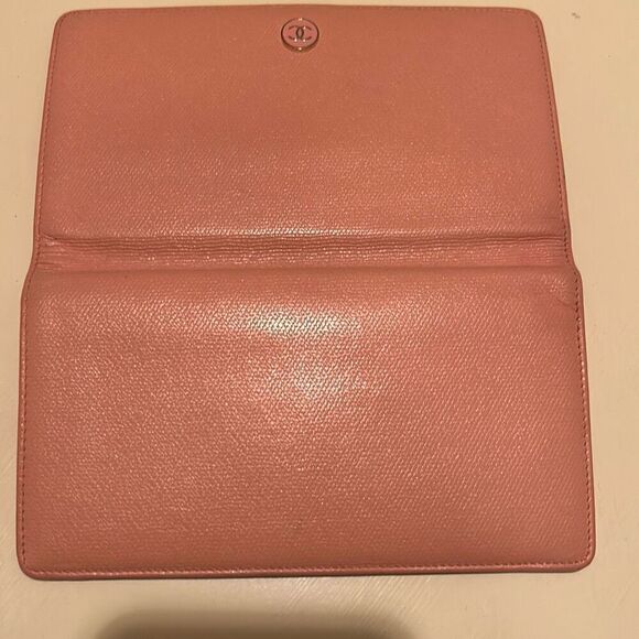 Chanel Foldover Long Cardholder Wallet CC Button Logo Light Pink Leather Luxury - Picture 10 of 14